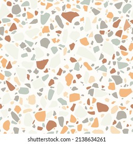 Venetian style terrazzo tile. Terrazzo flooring seamless pattern. Pastel colors. Marble mosaic made in colored polished pebble. Vector