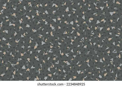 Venetian Terrazzo Texture. Stone Terrazzo Irregular Art. Mosaic Wall Granite Pattern. Gray Marble Floor Background. Black Abstract Print Terrazzo Glass Vector Material. Vector Seamless Classic Design.