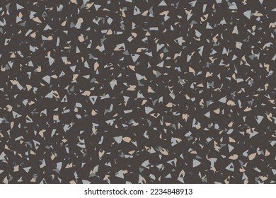 Venetian Terrazzo Texture. Vector Abstract Ceramic Design. Gray Marble Glass Background. Floor Interior Irregular Art. Terrazzo Floor Trendy Pattern. Mosaic Wall Granite Pattern. Brown Seamless Print