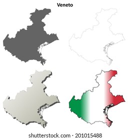 Veneto blank detailed outline map set - vector version