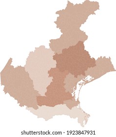 Veneto map, division by provinces and municipalities. Closed and perfectly editable polygons, polygon fill and color paths editable at will. Levels. Political geographic map. Italy