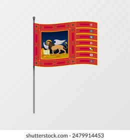 Bandera de la región del Véneto en asta. Ilustración vectorial.