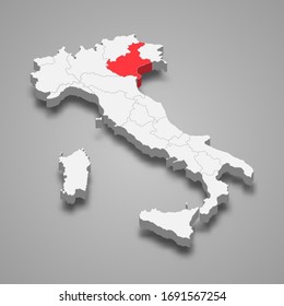 Veneto region location within Italy 3d map