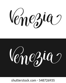 venezia calligraphy brush lettering text design element for cards, banners, flyer print, vector illustration isolated on white