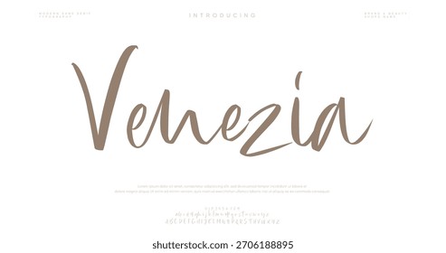 Venezia Dibujado a mano Vector caligráfico monoline font. Letras de la firma de socorro. Tipo de caligrafía de script moderno. Tipografía ABC alfabeto latino de firma.
