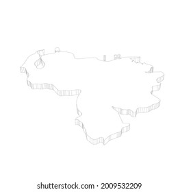 Venezuela - Mapa de silueta de contorno delgado 3D negro de la zona del país. Ilustración vectorial plana simple