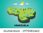 Venezuela 3d isometric map with topographic details mountains, trees and soil vector illustration design