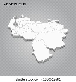 Venezuela 3d map with borders of regions. Vector illustration