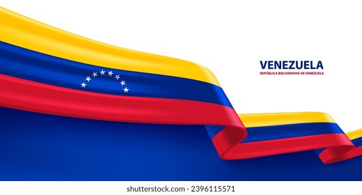 Venezuela 3D ribbon flag. Bent waving 3D flag in colors of the Venezuela national flag. National flag background design.