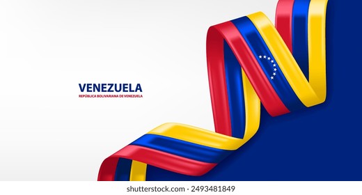 Venezuela 3D ribbon flag. Bent waving 3D flag in colors of the Venezuela national flag. National flag background design.