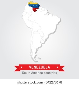 Venezuela. All the countries of South America. Flag version.