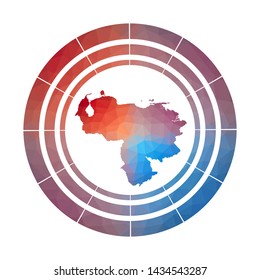 Venezuela badge. Bright gradient logo of country in low poly style. Multicolored Venezuela rounded sign with map in geometric style for your infographics.