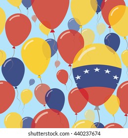 Venezuela, Bolivarian Republic of National Day Flat Seamless Pattern. Flying Celebration Balloons in Colors of Venezuelan Flag.