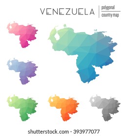 Venezuela, Bolivarian Republic of polygonal maps collection. Bright gradient maps of Venezuela, Bolivarian Republic of in low poly style.