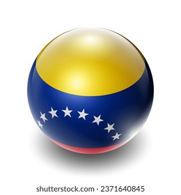 Venezuela (Bolivarian Republic) (VEN) Venezuelan Nation Flag 2.5D Isometric View, Glossy Sphere Design, Flag Symbol Icon, Button Presentation Element Template Isolated on White Background
