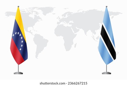 Venezuela and Botswana flags for official meeting against background of world map.