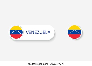 Bandera botón de Venezuela en ilustración de óvalo en forma de palabra de Venezuela. Y bandera de botón Venezuela. 