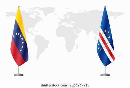 Venezuela and Cape Verde flags for official meeting against background of world map.