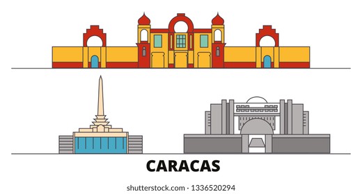 Venezuela , Caracas flat landmarks vector illustration. Venezuela , Caracas line city with famous travel sights, skyline, design. 