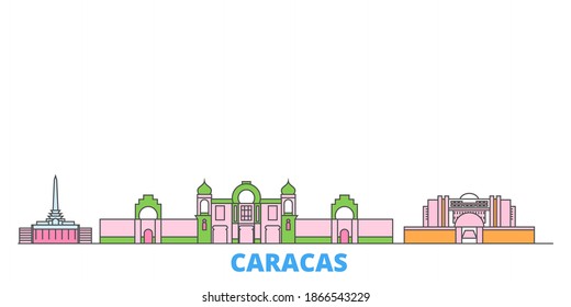 Venezuela , Caracas line cityscape, flat vector. Travel city landmark, oultine illustration, line world icons