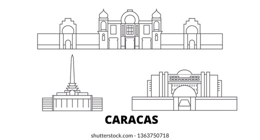 Venezuela , Caracas line travel skyline set. Venezuela , Caracas outline city vector illustration, symbol, travel sights, landmarks.