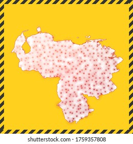 Venezuela closed - virus danger sign. Lockdown country icon. Black striped border around map with virus spread concept. Vector illustration.
