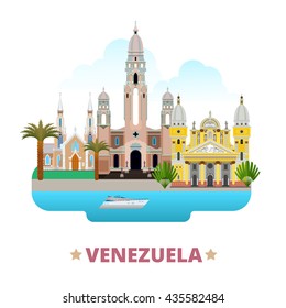 Venezuela country flat cartoon style historic sight web site vector illustration. World travel South America collection. National Pantheon of Venezuela La Chiquinquira Church Basilica Virgen Del Vall.