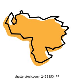 Venezuela country simplified map. Orange silhouette with thick black sharp contour outline isolated on white background. Simple vector icon