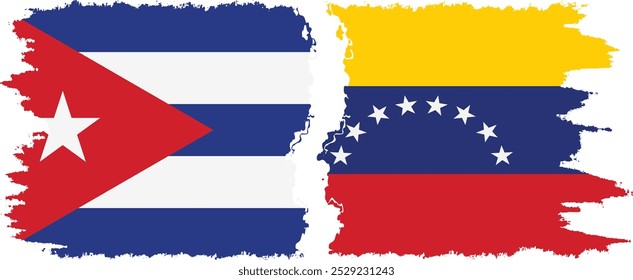 Venezuela and  Cuba grunge flags connection, vector