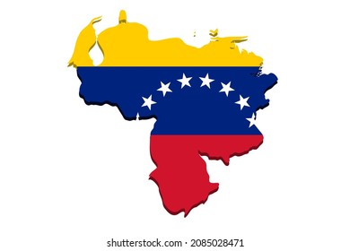 Venezuela detailed geographical map with country flag. Painted in the colors of the national flag, on a white background. Vector illustration