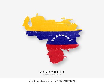 Venezuela detailed map with flag of country. Painted in watercolor paint colors in the national flag.