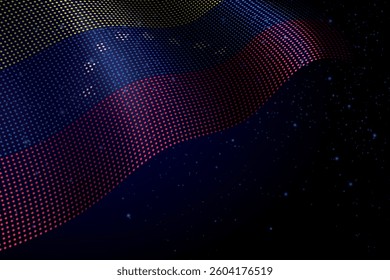 Venezuela digital flag made of dots, waving over a starry dark background