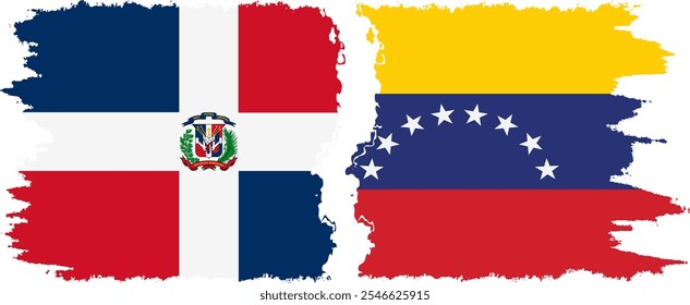 Venezuela and Dominican Republic grunge flags connection, vector