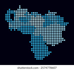 Venezuela dotted map. Digital style map of the country on dark background. Venezuela shape with circle dots. Colored dots style. Large size circles. Simple vector illustration.