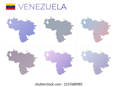 Venezuela dotted map set. Map of Venezuela in dotted style. Borders of the country filled with beautiful smooth gradient circles. Amazing vector illustration.