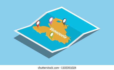 venezuela explore maps with isometric style and pin location tag on top vector illustration