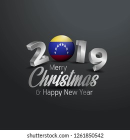 Venezuela Flag 2019 Merry Christmas Typography. New Year Abstract Celebration background