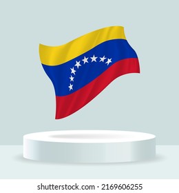 Bandera de Venezuela. 3d representación de la bandera mostrada en el soporte. Bandera ondulada en tonos pastel modernos. Dibujo, sombreado y color de la bandera en capas separadas, cuidadosamente en grupos para una edición sencilla.
