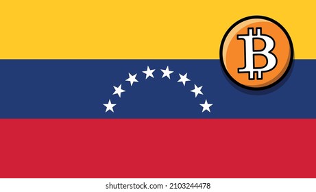 Venezuela flag, bitcoin icon small, new era country, digital asset