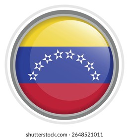 Venezuela Flag Button Icon Glossy Round National Emblem Vector Illustration