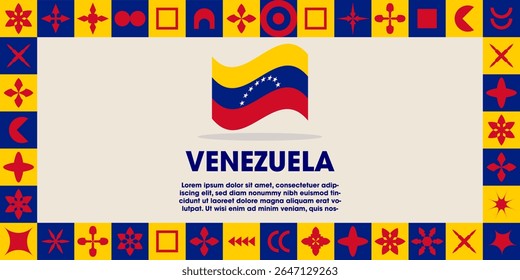 Venezuela Flag Design banner with cultural design. Independence day design for Venezuela celebration. Modern neo geometric retro design with flag, showcasing national pride and heritage.