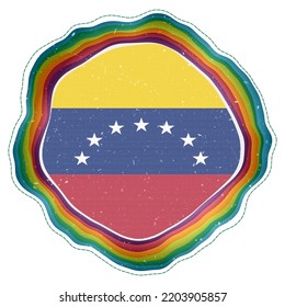 Venezuela flag in frame. Badge of the country. Layered circular sign around Venezuela flag. Charming vector illustration.