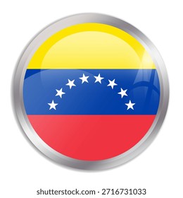 Venezuela flag - glossy circle button in metal frame displays a colorful flag of a country cultural identity and heritage. The essence of national pride and unity.