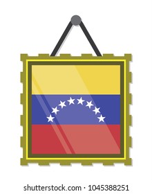 venezuela flag in gold frame on white background