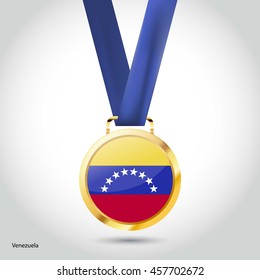 Venezuela Flag in gold Medal. Vector Illustration. RIO Olympic Game gold Medal. Vector Illustration