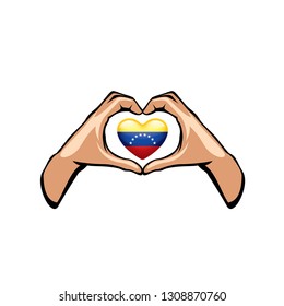 Venezuela flag and hand on white background. Vector illustration