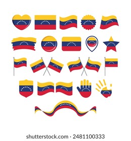 Venezuela Flagge Icon Set Vektorgrafik auf einem weißen Hintergrund. Grafikdesign der venezolanischen Flagge. Flagge von Venezuela Icons im flachen Stil. Venezuela symbolisiert Kollektion