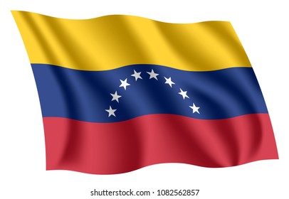 Venezuela flag. Isolated national flag of Venezuela. Waving flag of Bolivarian Republic of Venezuela. Fluttering textile venezuelan flag.