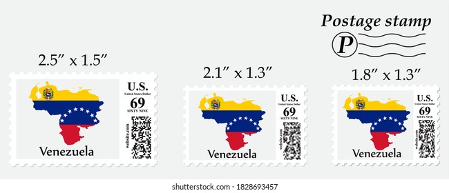 Venezuela flag map on postage stamp different size.