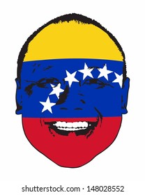 A Venezuela flag on a face, isolated against white. 